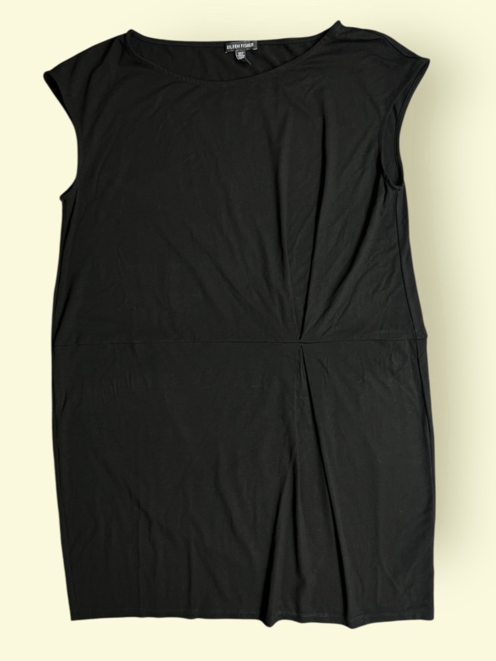 EILEEN FISHER Black Viscose Blend Cap Sleeve Round Neck Shift Tunic Dress Size L